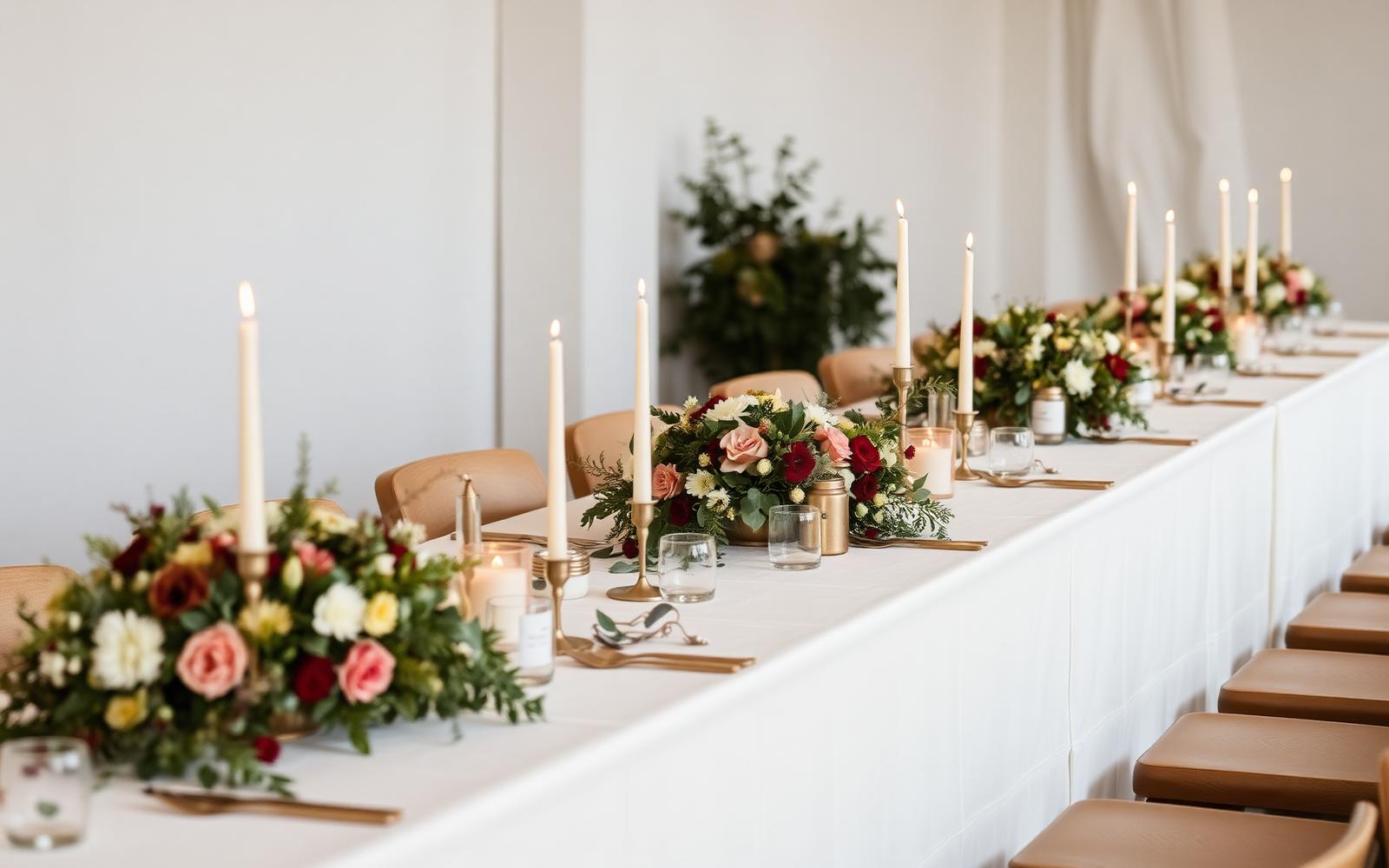 Long table dressed with seasonal flowers
