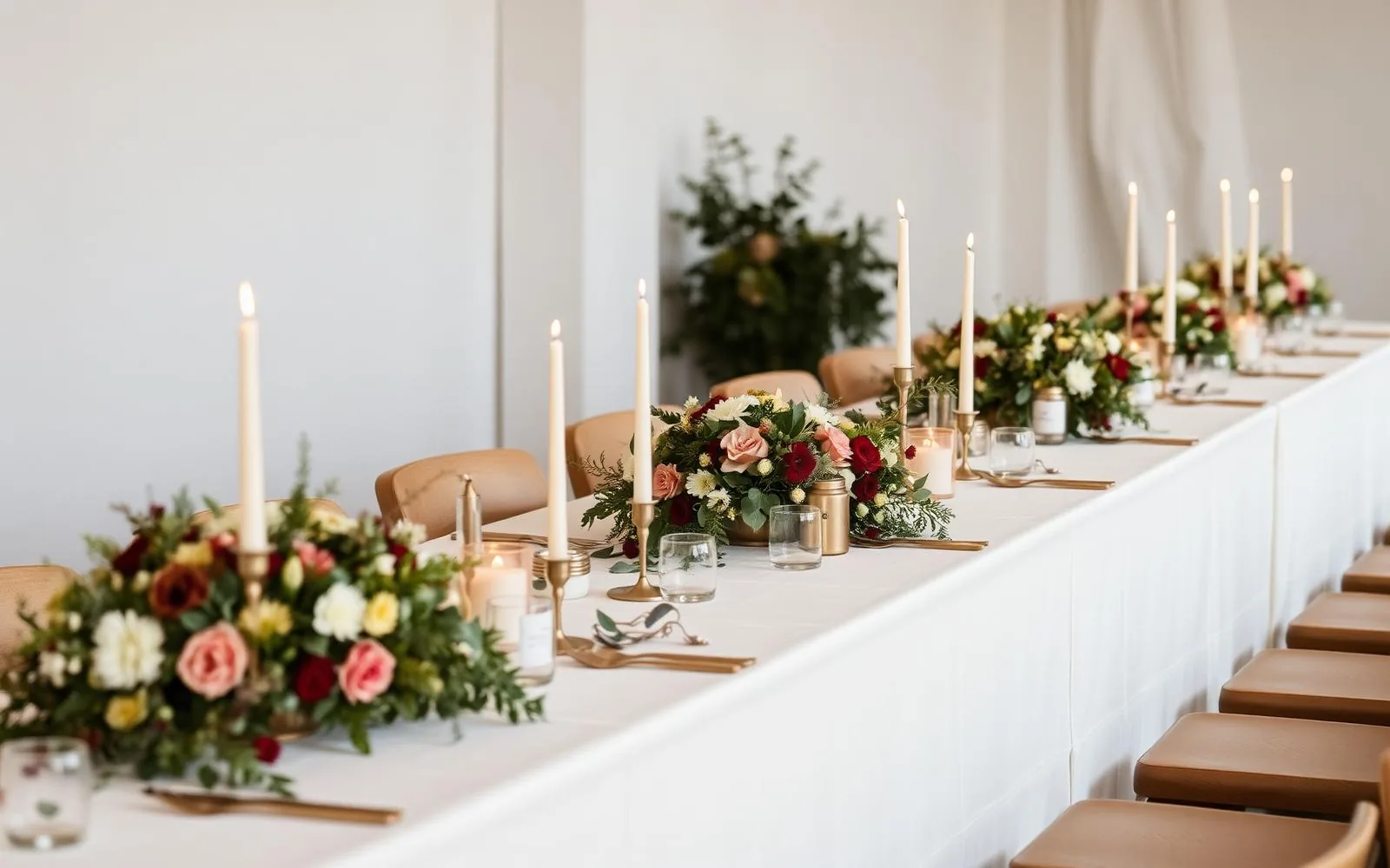 Long table dressed with seasonal flowers