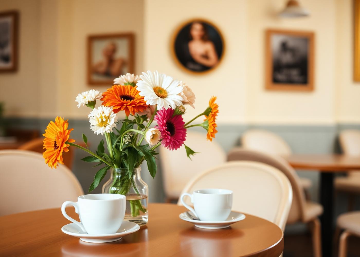 Flowers on a cafe table